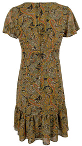 Women's Short Flutter Sleeve Tiered Ruffled Hem Fit and Flare Dress Sn 6